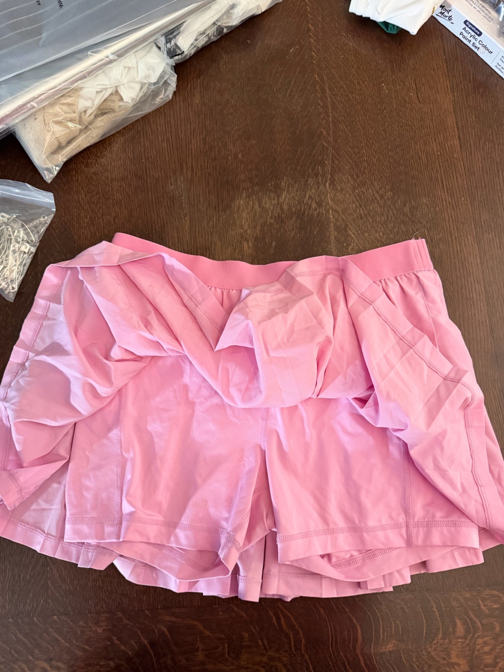 Ideology Pink Gathered Pleated Athletic Tennis Skirt skort with shorts - Picture 3 of 5